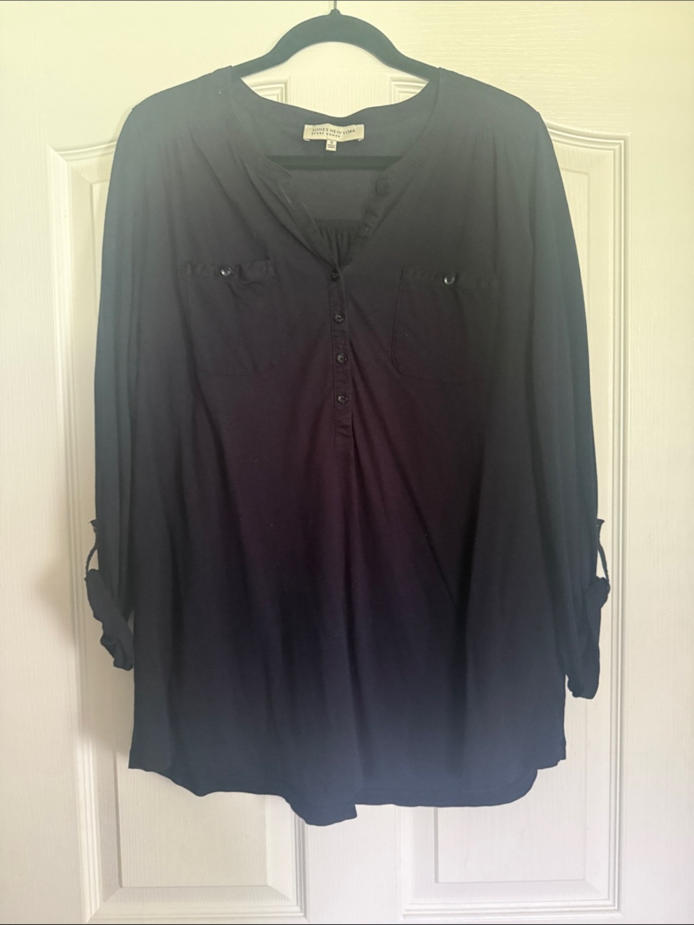 Jones New York Women’s Navy Button-Pocket Tunic Top - 1X